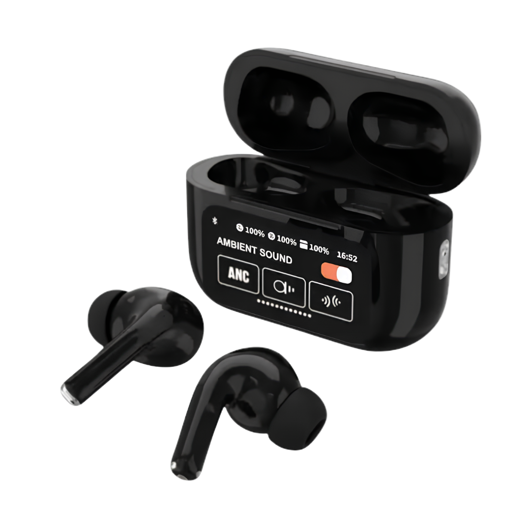 Black A9 Display Wireless Earbuds | Smart Touch Screen Charging Case