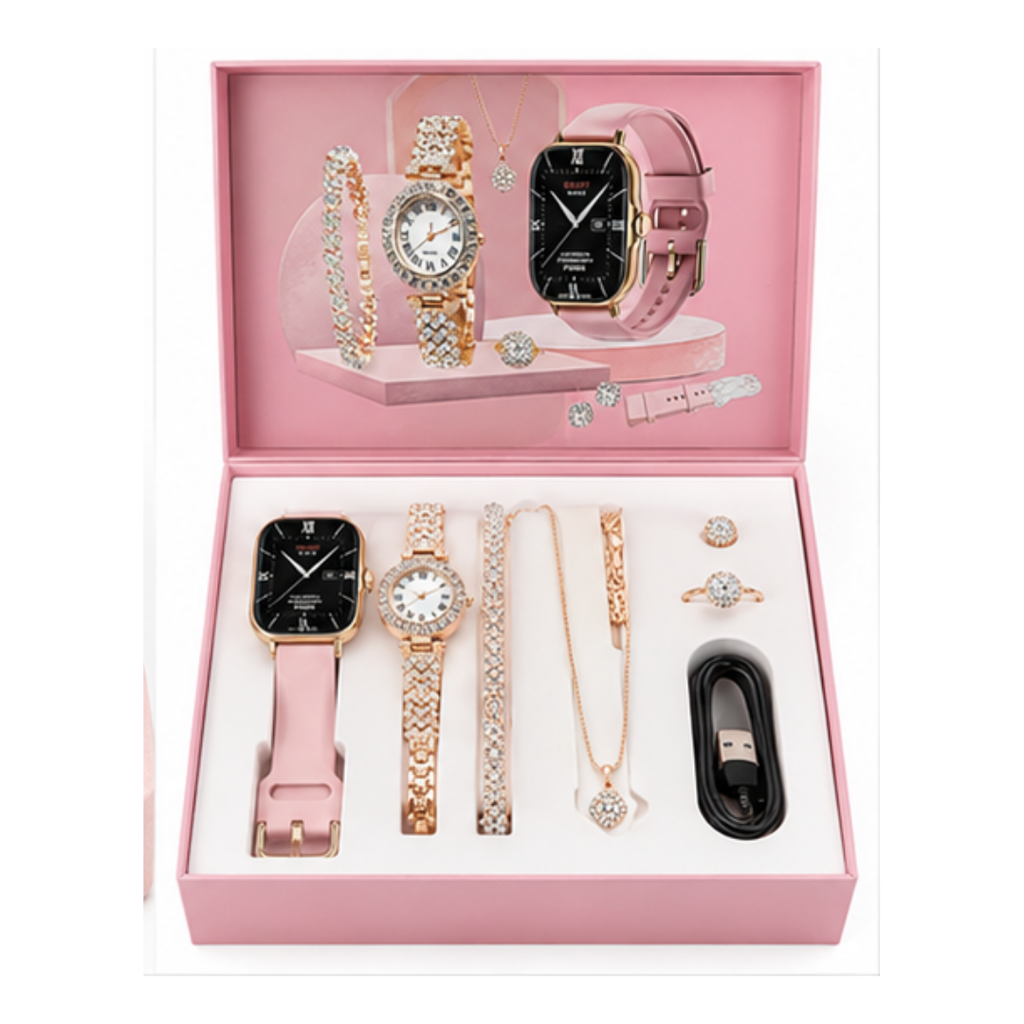 A58 Plus Ladies Smartwatch & Jewellery Combo Gift Set (8-in-1)