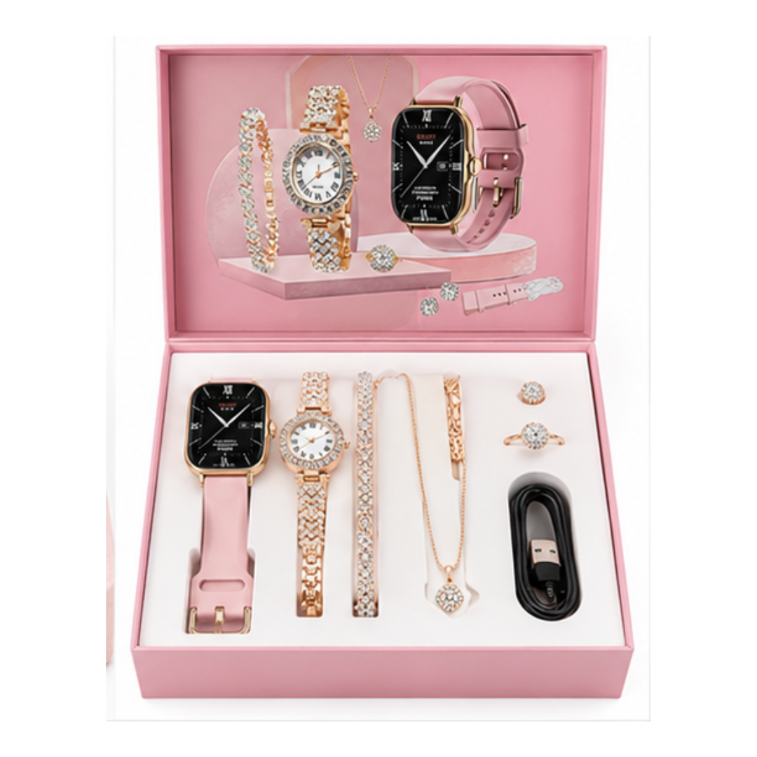 A58 Plus Ladies Smartwatch & Jewellery Combo Gift Set (8-in-1)