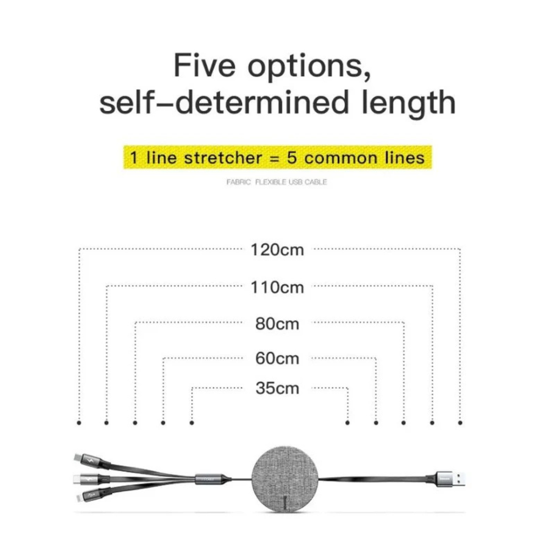 Baseus Fabric 3-in-1 Flexible Fast Charging Cable Multi Device Charging Cable