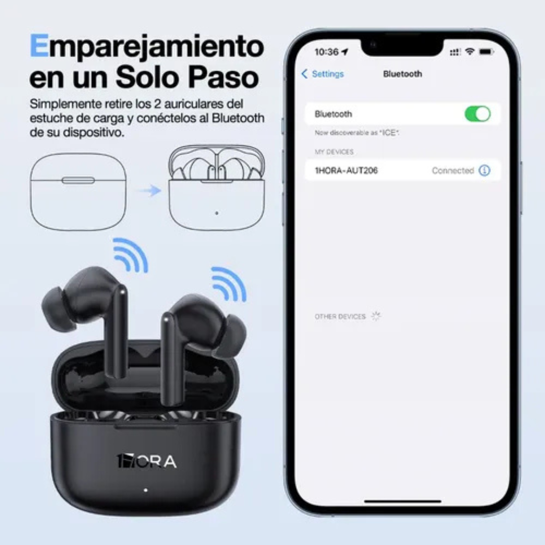 1Hora AUT206 Wireless Bluetooth 5.3 Earbuds with Charging Case