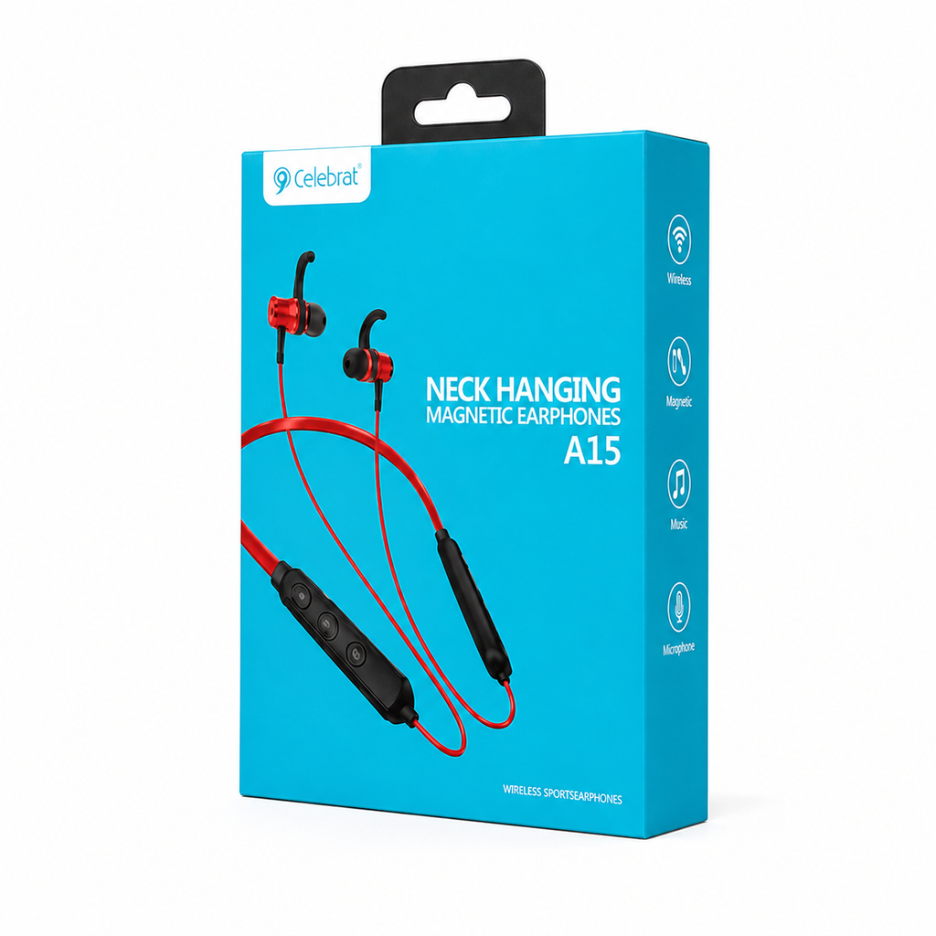 Celebrat A15 Wireless Neckband Bluetooth Earphones – Magnetic Earbuds, HD Sound, Long Battery Life