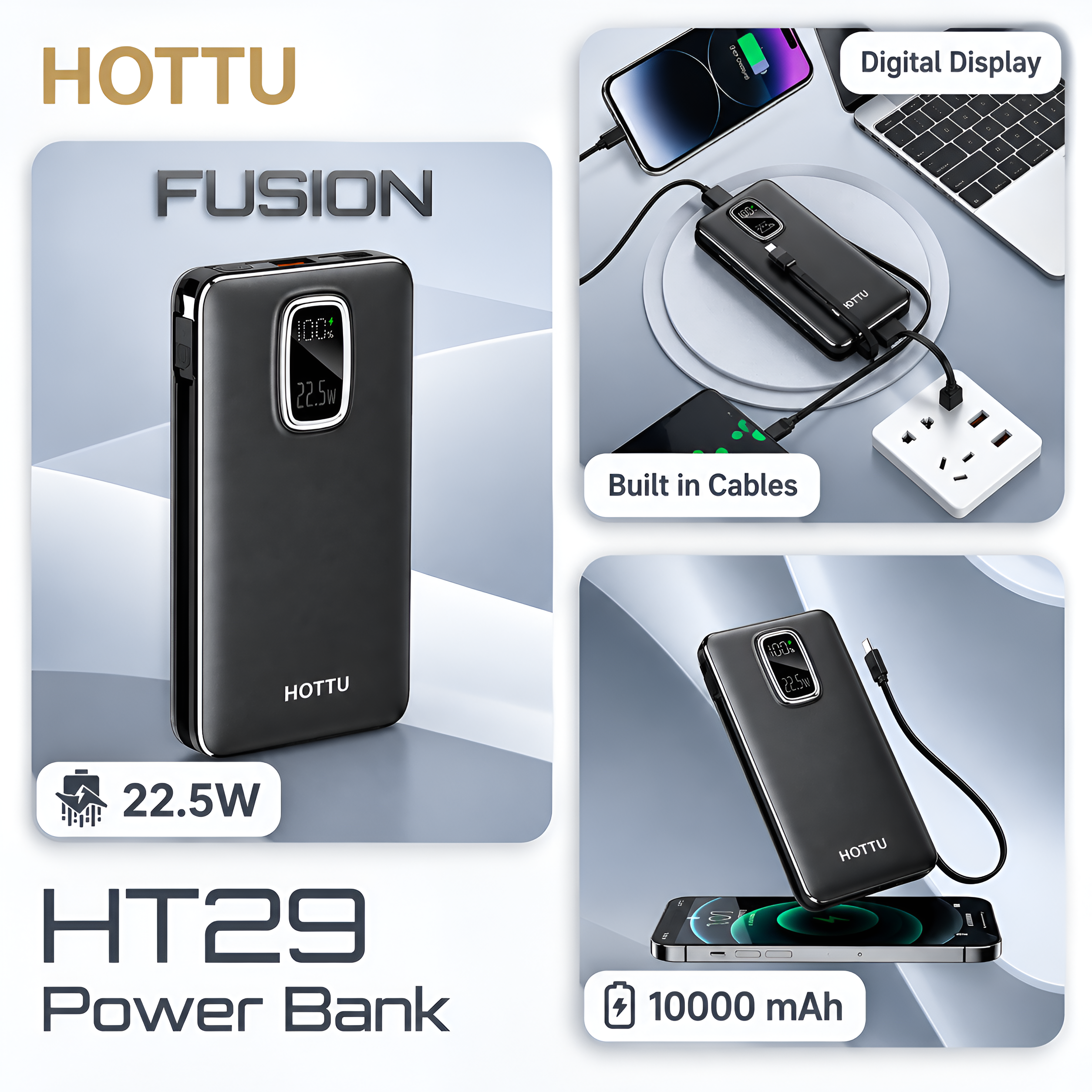 HOTTU HT29 Fusion Series Power Bank – 10000mAh 22.5W Fast Charging